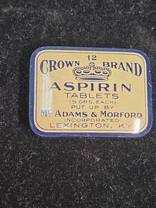 lot 366 image: Crown Brand Aspirin Tin - McAdams & Morford Kentucky