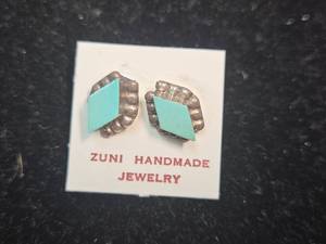 lot 394 image: Zuni Turquoise Diamond Shape Stud Earrings