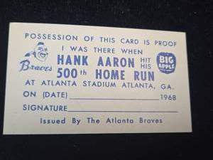 lot 397 image: 1968 Hank Aaron 500th Home Run Attendance Card