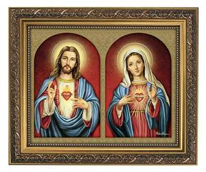 lot 887 image: Christian Brands 11 Inches Wide x 13 Inches High Catholic Faith Gifts Sacred Hearts Framed Print by Artist Michael Adams - Retail $28
