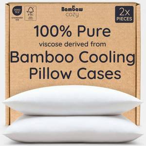 lot 888 image: Bambaw 100% Viscose Derived from Bamboo Pillowcase Standard Size �� Set of 2 Cooling Pillow Cases Standard Size, Breathable & Anti Acne Pillow Case, Cooling Pillow Cover with Envelope Closure (White) - Retail $22