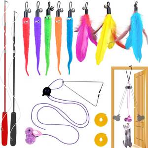 lot 914 image: ZPH Cat Toys Interactive for Indoor Cats,2PCS Retractable Cat Wand,9PCS Teaser Toys&1PCS Hanging Door Lure Kitten Toy,Interactive Feather Toy for Teaser Play and Chase Exercise with Kitten - Retail $8