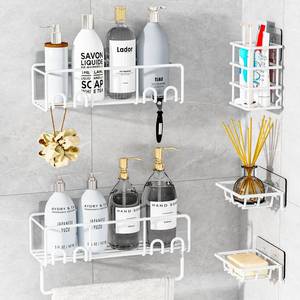 lot 917 image: Needs Replacement Adhesive necvha 5-Pack Shower Caddy, Adhesive Shower Organizer, No-Drill Space Saving Shower Shelf with Soap Dish, Rustproof Shower Shampoo Holder for Kitchen & Bathroom Storage & Home Decor (White)