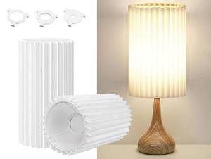 lot 918 image: Shades Only, No Base Small Lamp Shades Set of 2 for Table Floor Lamps, 9.8x6.1x6.1 Drum Lamp Shades, Pleated Lamp Shade, Linen Round Lampshades, E27 E14 and 11mm Adapters - Retail $28