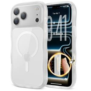 lot 920 image: XWZ for iPhone 17 Pro Max Case for Women Girls,��Compatible with MagSafe��,��Camera Control��,��Full Camera Protection��, Cute Wave Magnetic Phone Case for iPhone 17 Pro Max,Frosted Clear - Retail $23