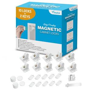 lot 922 image: Vmaisi Adhesive Magnetic Locks for Cabinets & Drawers (10 Locks and 2 Keys) - Retail $25