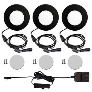 lot 928 image: ColorFulceng LED Cabinet Lighting Kit 3 Pack Wired Slim Metal Puck Lights 12V 3000K 4000K 5000K Adjustable Under for Kitchen Closet Bookcase Wardrobe Lighting with ETL Listed Wall Plug (Black)