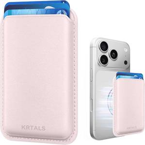 lot 929 image: KRTALS Magnetic Wallet Cell Phone Card Holder for Phone Case, Stronger Magnetic RFID Leather Phone Wallet Stick on Series of iPhone 171615141312 and ProPromax, Light Pink - Retail $10