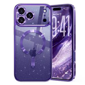 lot 935 image: Glitter for iPhone 17 Pro Case with Eye-catching Integrated Lens Protection, Sparkly Bling Back Panel Seamless Work with Magsafe Cute Women Girly Magnetic Phone Case for iPhone 17 Pro 6.3 Purple - Retail $25