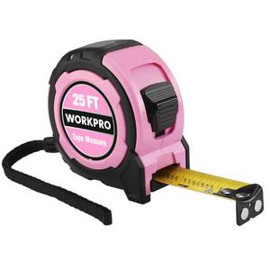 lot 939 image: WORKPRO 25FT Pink Tape Measure, 18 Fractions Easy Read Measuring Tape, Retractable Nylon Coating Measurement Tape Accuracy 132, Magnetic Hook, Belt Clip, Rubber Protective Casing - Pink Ribbon - Retail $12