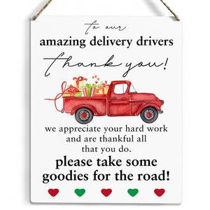 lot 942 image: HTBIG Vintage Delivery Driver Thank You Sign, Wooden Wall Hanging, Front Door Outdoor Garden Package Delivery Boxes Appreciation Sign - Retail $7