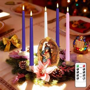 lot 957 image: Hinabichan Flameless Advent Candles, Set of 5 Battery Operated Electric Taper Candles with Remote Timer Dimmer, LED Flickering CandleSticks for Christmas Wreath - Retail $18