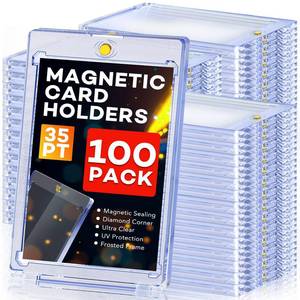 lot 965 image: FIFTY COUNT, NOT 100, 50ct Magnetic Card Holders, Magnetic 35pt One Touch Card Holders, U-V Protection Hard Plastic Display Case for Trading, Sports, Baseball, Football, Game Cards - Retail $60