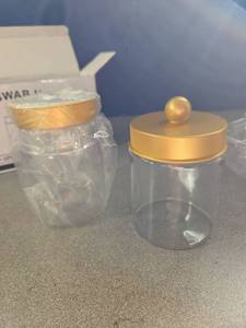 lot 975 image: Apothecary Style Plastic Cotton Swab Holder 2ct Set with Labels - Retail $25