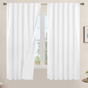 lot 977 image: LAMIT 100% White Blackout Curtains for Bedroom, 63 Inches Polyester Textured Thermal Curtains Back Tab and Rod Pocket Burlap Panels with White Liner for FarmhouseLiving Room, 2 Panels, 52 x 63 Inch - Retail $53