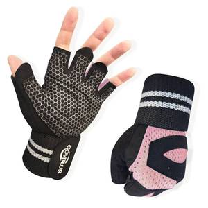 lot 982 image: Govblus Workout Gloves for Men and Women with Wist Support, Exercise Gloves for Weight Lifting, Cycling, Gym Gear, Training, Fingerless, Breathable and Snug fit (Pink, Large) - Retail $13