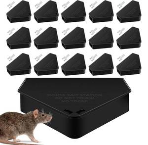 lot 15467 image: 16Pcs Mouse Bait Station with Keys for Indoor Use Mice Bait Stations for Rodents, Reusable Mice Poisoning Outdoor Rat Bait Blocks, Friendly for Children & Pets (Black) - Retail $30