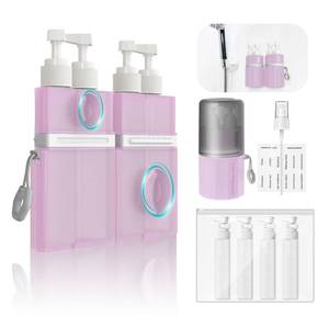 lot 15470 image: YOTIME 4in1 Travel Bottles Set, Vacuum Silicone Suction Cup for Smooth Walls, TSA Approved Leak Proof Travel Size Containers for Toiletries, Shampoo, Body Wash and Conditioner, Pink - Retail $19
