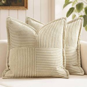 lot 15479 image: MIULEE Decorative Throw Pillow Covers for Couch Bed Livingroom 20x20 Inch Set of 2 Cream Boho Accent Throw Pllows Broadside Striped Patchwork Soft Corduroy Pillowcases - Retail $23