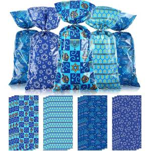 lot 15486 image: Blulu 50Pieces Hanukkah Cellophane Treat Bags Chanukah Gift Bags Blue Jewish Holiday Theme Candy Present Supplies Plastic Clear Goodie Favors for Hanukkah Decorations - Retail $9