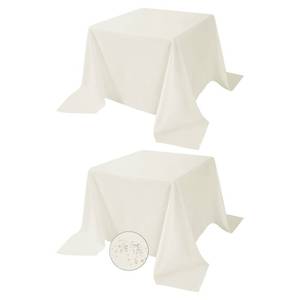 lot 15487 image: Fokitut 2 Pack Waterproof Square Tablecloth, 90x90 Inch, Stain Resistant and Wrinkle Polyester Table Cloth, Fabric Table Cover for Kitchen Dining, Wedding, Party, Holiday Dinner-Ivory - Retail $28
