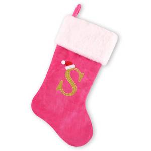 lot 15504 image: BELISHMIE 20-inch Personalized Pink Faux Velvet Stocking with Embroidered Gold Letter �� Luxurious Christmas Decoration and Gift, Plush Finish (Pink-S) - Retail $12