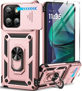 lot 15514 image: Taisairu for Motorola Moto G Stylus 2025 Case with Screen Protector & Slide Camera Lens Cover, Built-in Ring Stand Shockproof Protective Phone Case for Moto G Stylus 5G 2025 Case (Rose Gold) - Retail $12