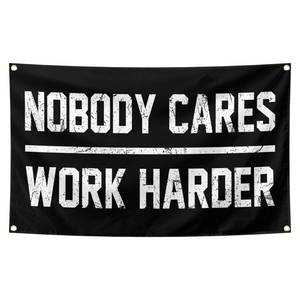 lot 15517 image: Nobody Cares Work Harder Motivational Gym Banner 3x5 Feet With 4 Brass Gaskets Tapestry Flag.Inspire Your Fitness Wall Decor. - Retail $10