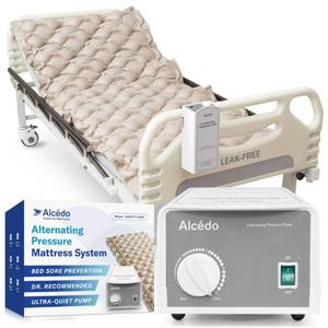 lot 15523 image: Alcedo Alternating Air Pressure Mattress Pad for Bed Sore and Ulcer Prevention, Hospital & Home Use Medical Mattress Topper for Bedridden Patient, Adjustable Ultra Quiet Pump and Waterproof Cushion - Retail $60