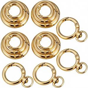 lot 15524 image: HOLAILS 16PCS Metal Spring O Ring Set, Mixed Sizes Round Carabiner Keychain Snap Hooks for Key Rings, Bags, Dog Tags, Buckle, Paracord, Lanyards, and DIY Repair Crafts (Gold) - Retail $10