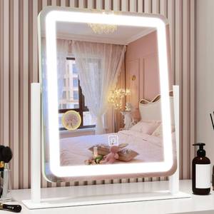 lot 15528 image: ROLOVE Vanity Mirror with Lights, 12.6�15 LED Makeup Mirror, Lighted Makeup Mirror with Lights, Smart Touch Control Dimmable 3 Modes Light, Lighted Up Mirror for Makeup Desk, Bedroom, Dressing Room - Retail $39