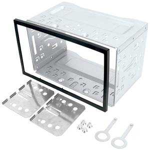 lot 15552 image: QLOUNI Double Din Installation Kit, Universal Double DIN Installation Cage Kit Slot Metal Car Stereo Radio Mounting Frame, Compatible for PassatMK3Jetta Panel Frame - Retail $18