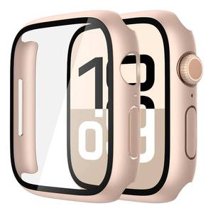 lot 15555 image: Misxi 2 Pack Tempered Glass Case Compatible for Apple Watch Series 11 (2025) Series 10 42mm, Hard PC Screen Protector Overall Protection Scratch-Resistant Cover for iWatch, 1 Rose Gold  1 Transparent - Retail $12