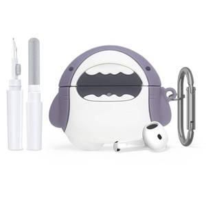 lot 15558 image: Cute Animal Anime AirPods 4 case Cover, 3D Cartoon Funny Silicone Shockproof Protective Case Compatible with AirPods 4th Generation Case Cover with Carabiner & Cleaner Kit, Big Mouth Shark - Retail $9