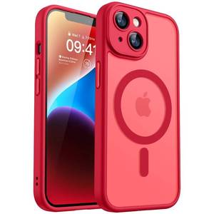 lot 15560 image: CANSHN Magnetic for iPhone 14 Case, Upgraded Full Camera Protection Compatible with Magsafe Translucent Matte Shockproof Protective Phone Case for iPhone 14 6.1 - Red - Retail $16