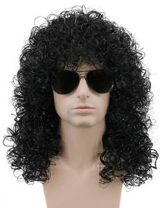 lot 15561 image: karlery 70s 80s Mens Long Curly Black Wig Afro Punk Rocker Halloween Party Costume Wig - Retail $21