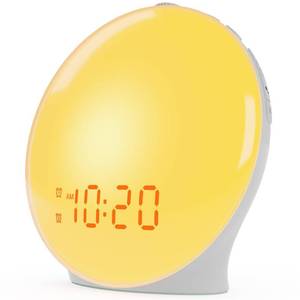 lot 15573 image: Wake Up Light Sunrise Alarm Clock for Kids, Heavy Sleepers, Bedroom, with Sunrise Simulation, Sleep Aid, Dual Alarms, FM Radio, Snooze, Nightlight, Daylight, 7 Colors, 7 Natural Sounds, Ideal for Gift - Retail $31