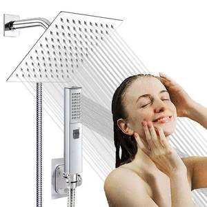 lot 15575 image: Dual Shower Heads with Handheld Spray Combo, 6 High Pressure Square Rain Shower Head with Hose 78 Stainless Steel & 3-Way Diverter, Anti-Clog Nozzles, Ultra Thin Water Saving, Chrome, AWAXFOLO - Retail $31