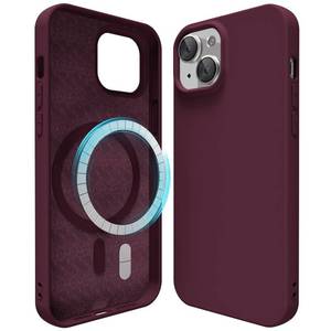 lot 15576 image: oakxco Silicone Case for iPhone 14 iPhone 13 Case Magnetic, Compatible with Magsafe Wireless Charging, Slim Thin Soft Rubber Gel, Girly Cute Hard Shell Mag Safe Cover for Women, Burgundy Maroon - Retail $10