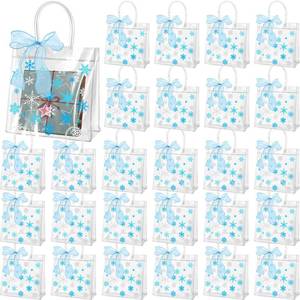 lot 15578 image: Henoyso 36 Pcs Snowflake Clear Gift Bags Princess Winter Party Favors Bag Valentines Plastic PVC Goodie Candy Treat Tote with Handle Gift Wrapping Supplies, 7.8 x 3.1 in (Blue Snowflakes) - Retail $27