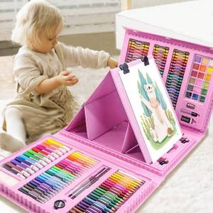 lot 15581 image: DLUCKY 208 PCS Art Supplies, Drawing Art Kit for Kids Adults Art Set with Double Sided Trifold Easel, Oil Pastels, Crayons, Colored Pencils, Watercolor Pens Gift for Girls Boys Artist,Pink - Retail $25