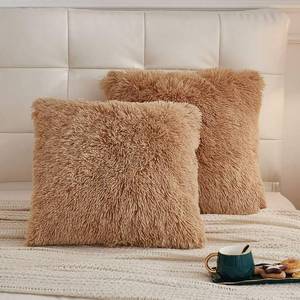 lot 15586 image: LIFEREVO 2 Pack Fluffy Faux Fur Pillow Shams,18 x 18 Inches Throw Pillow Covers,Luxury Decorative Furry Pillowcases Cushion Cover for Christmas,Zipper Closure,No Pillow Insert, Camel - Retail $16