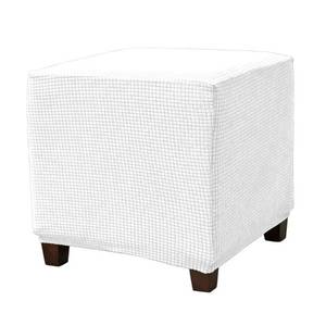 lot 15588 image: Daunkang Ottoman Cover Square Jacquard Ottoman Slipcover Storage Ottoman Protector Cover for Footrest Foot Stool Stretch with Elastic Bottom Medium White - Retail $15