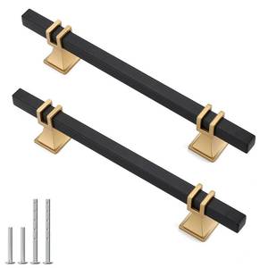lot 15590 image: Lepatape 10 Pack 5 Inch Black and Gold Cabinet Pulls Black and Gold Cabinet Handles Kitchen Cabinet Handles Dresser Drawer Pulls Kitchen Cabinet Hardware - Retail $35