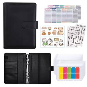 lot 15592 image: A6 Money Saving Budget Binder Cash Envelopes with Zipper Cash Envelopes(Black-A6)