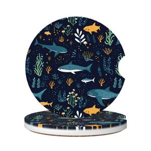 lot 15611 image: One Piece KOSUES Whale Shark Underwater Sea Life Absorbent Ceramic Car Coasters 1 Pack Round Insert Cupholder Coaster Car Cup Holder Mat with Finger Notch Anti-Slip Cork Base Reusable Drink Coasters 2.56 in - Retail $14