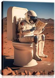 lot 15614 image: Framed Astronaut Wall Art Space Culture Painting Pictures Wall Decor Colorful Funny Astronauts On The Toilet Canvas Artwork Space Boys Room Home Decor For Bedroom Living Room Office 12 X16 - Retail $17