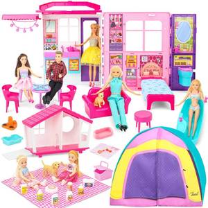 lot 15617 image: Style Shine Doll House Portable & Foldable Dollhouse w 60 Pcs & 2 Dolls, Play House Toy with Bedroom Kitchen Pet House Camping Playset, Playhouse Birthday Gift for Girl Kid Toddler - Retail $50