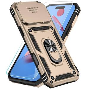 lot 15620 image: SunStory Phone Case for iPhone 17 Pro Max Case with HD Screen Protector & Slide Camera Cover & Rotated Ring Kickstand, Military-Grade Phone Case for iPhone 17 Pro Max,Gold - Retail $13