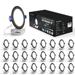 VOLISUN 24 Pack 6 inch Recessed Lighting, 5CCT LED Recessed Light Black, 2700K-5000K Selectable, 13W Eqv 120W, 1080LM Dimmable Canless Wafer Downlight, LED Ceiling Light ETL Certificated - Retail: $136